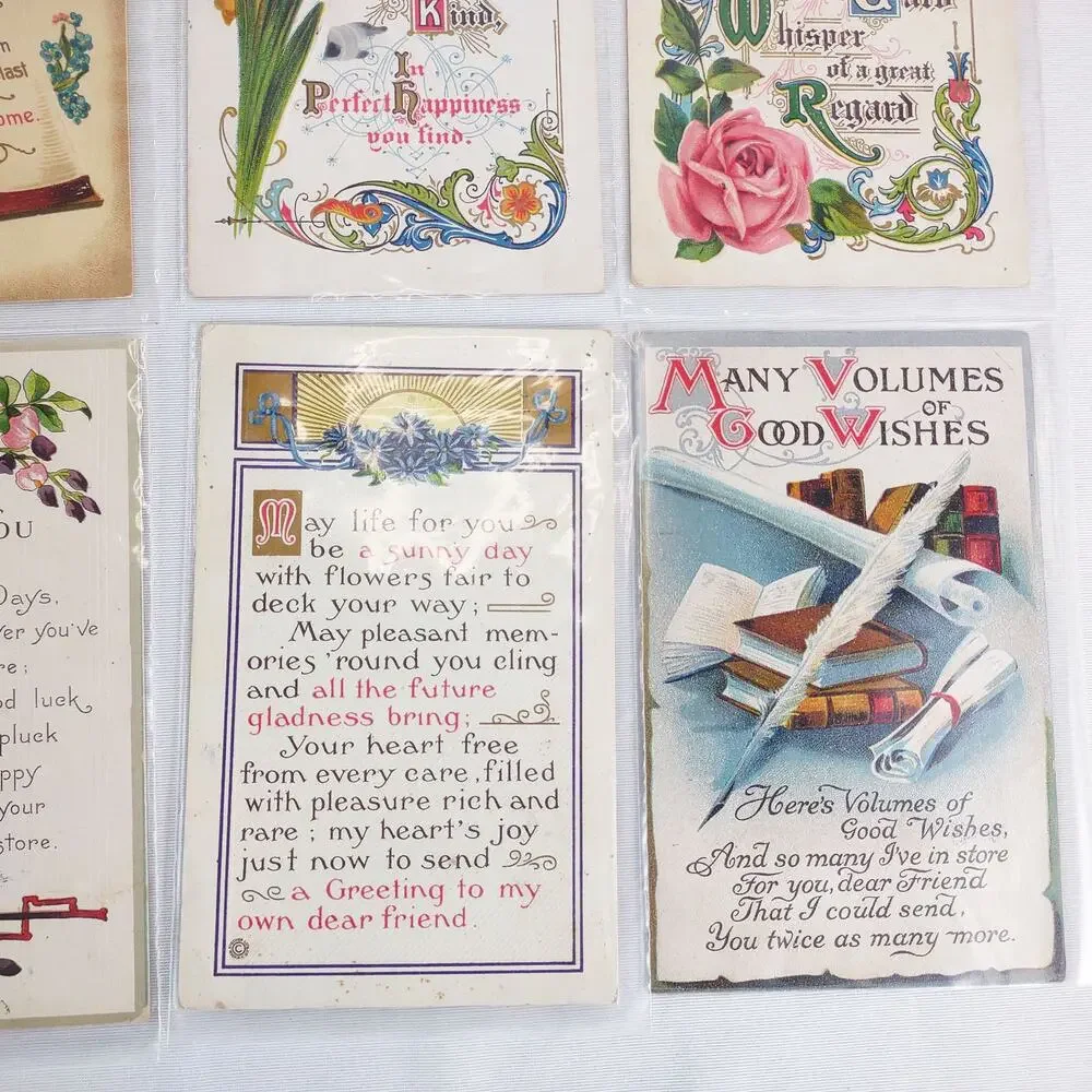 Set 15 Antique Early 1900s Gold Embossed Poetry‎ Greeting Cards Postcards Poems